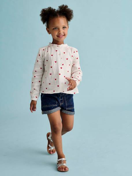 Short en jean fille bleu clair+bleu moyen+denim brut 8 - vertbaudet enfant 