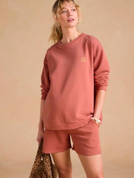 Ensemble grossesse 'Cool Mom' sweat et short en molleton terracotta 3 - vertbaudet enfant 