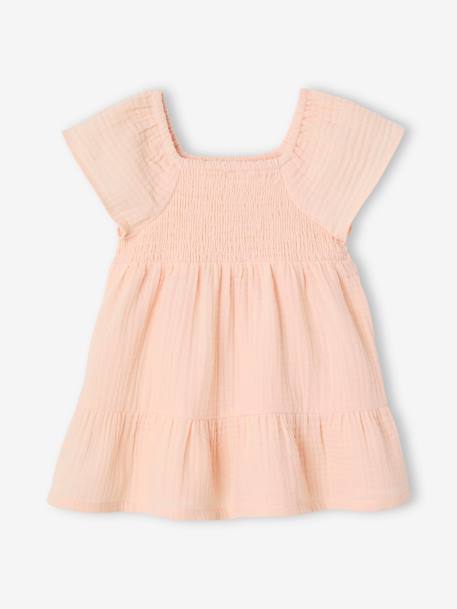 Robe bébé smockée en gaze de coton abricot poudré+rose bonbon 1 - vertbaudet enfant 