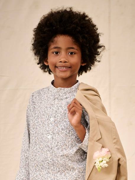 Chemise fleurie à col Mao garçon beige imprimé+bleu imprimé 1 - vertbaudet enfant 