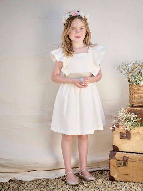 Robe cérémonie fille ceinture dorée blanc+blush 3 - vertbaudet enfant 
