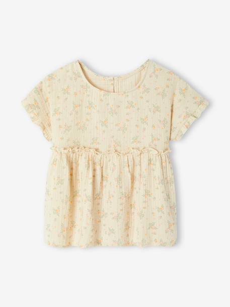 Blouse imprimée en gaze de coton fille beige+bleu grisé+vanille 8 - vertbaudet enfant 