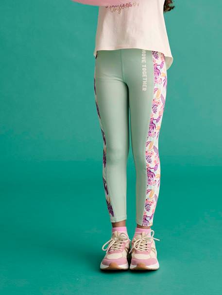 Legging technique sport fille bandes côtés imprimées vert sauge 1 - vertbaudet enfant 