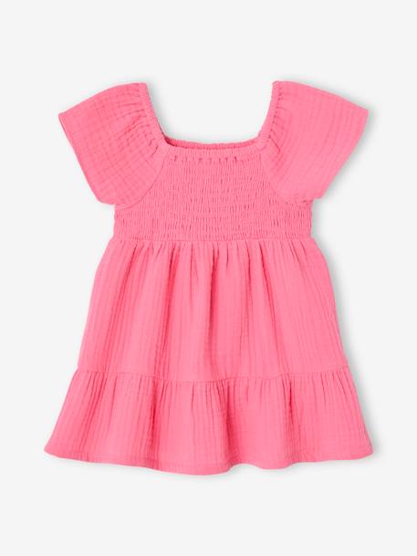 Robe bébé smockée en gaze de coton abricot poudré+rose bonbon 5 - vertbaudet enfant 