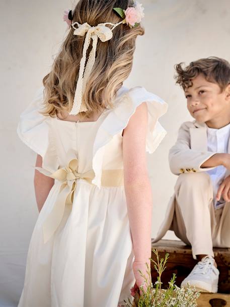 Robe cérémonie fille ceinture dorée blanc+blush 7 - vertbaudet enfant 