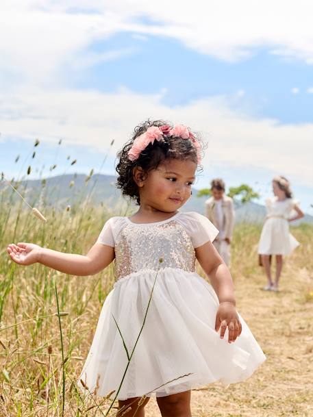 Robe manches courtes boutonnée dos à sequins blanc 6 - vertbaudet enfant 
