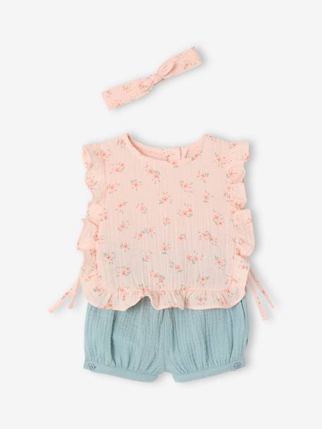 Ensemble bébé blouse short bandeau en gaze de coton rose pâle 3 - vertbaudet enfant 