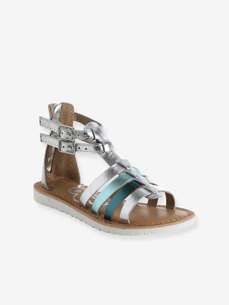 Sandales esprit spartiates cuir enfant collection maternelle argent 1 - vertbaudet enfant 
