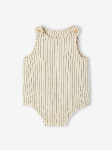Barboteuse mixte rayée bébé coton/lin écru 2 - vertbaudet enfant 