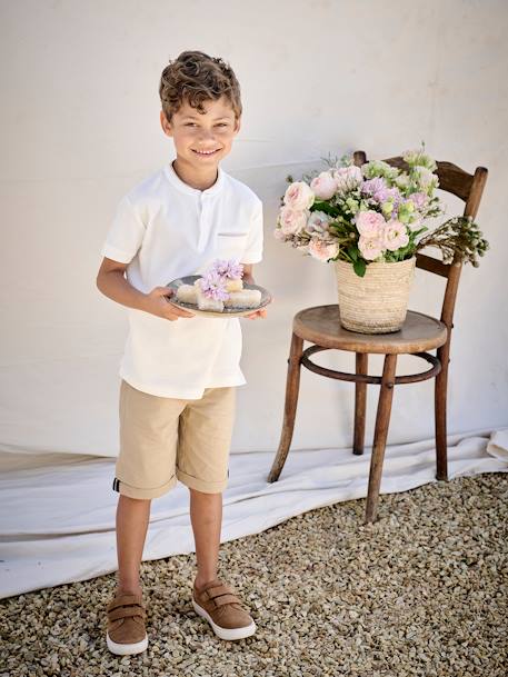 Polo garçon col Mao bleu ciel+écru+marine 14 - vertbaudet enfant 
