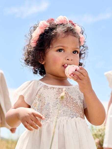 Robe manches courtes boutonnée dos à sequins blanc 8 - vertbaudet enfant 