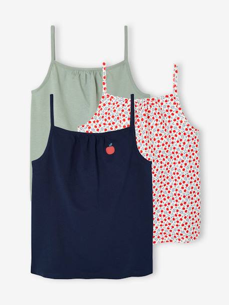 Lot de 3 débardeurs fille à fines bretelles écru+framboise+vert sauge 17 - vertbaudet enfant 