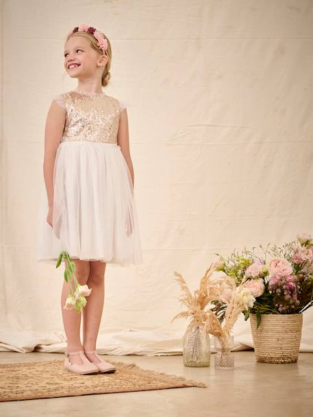 Robe cérémonie en sequins et tulle pailleté fille or 1 - vertbaudet enfant 
