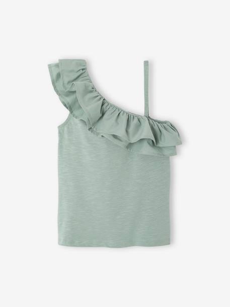 T-shirt à volant asymétrique fille corail+écru+vert sauge 10 - vertbaudet enfant 