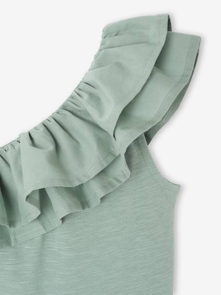 T-shirt à volant asymétrique fille corail+écru+vert sauge 11 - vertbaudet enfant 