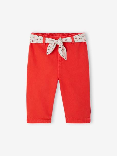 Pantalon large bébé avec ceinture à nouer rouge 1 - vertbaudet enfant 