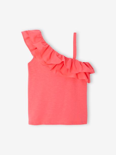 T-shirt à volant asymétrique fille corail+écru+vert sauge 3 - vertbaudet enfant 