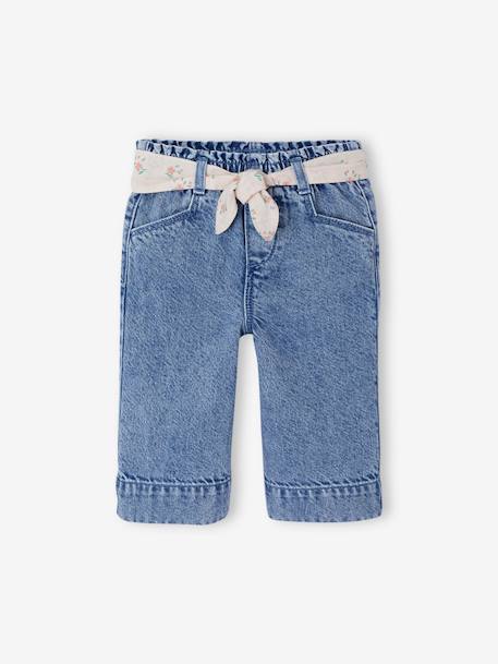 Pantalon large bébé fille denim léger ceinture imprimée double stone 3 - vertbaudet enfant 