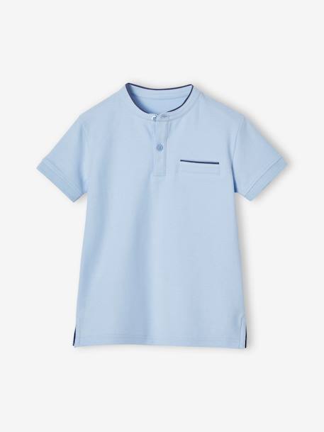 Polo garçon col Mao bleu ciel+écru+marine 1 - vertbaudet enfant 