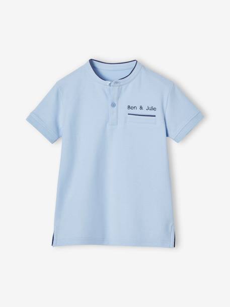 Polo garçon col Mao bleu ciel+écru+marine 2 - vertbaudet enfant 