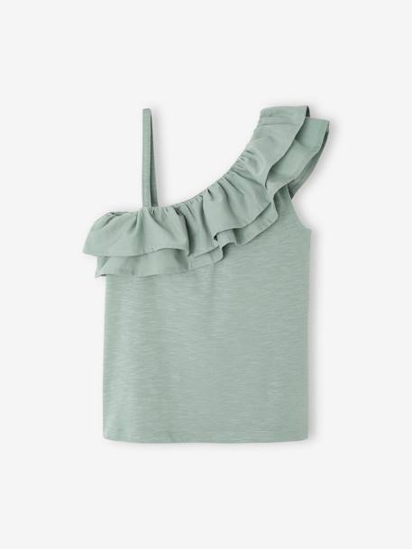 T-shirt à volant asymétrique fille corail+écru+vert sauge 9 - vertbaudet enfant 