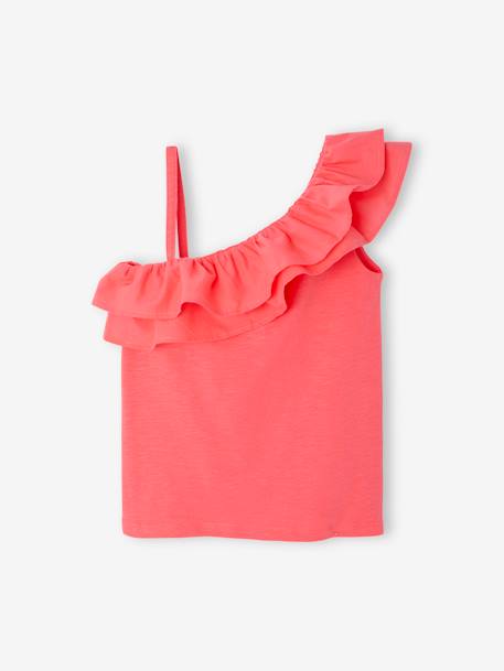 T-shirt à volant asymétrique fille corail+écru+vert sauge 2 - vertbaudet enfant 