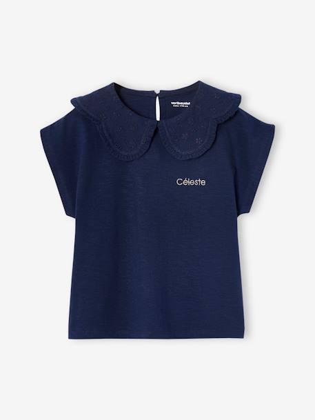 T-shirt fille col brodé fantaisie corail+écru+marine 11 - vertbaudet enfant 