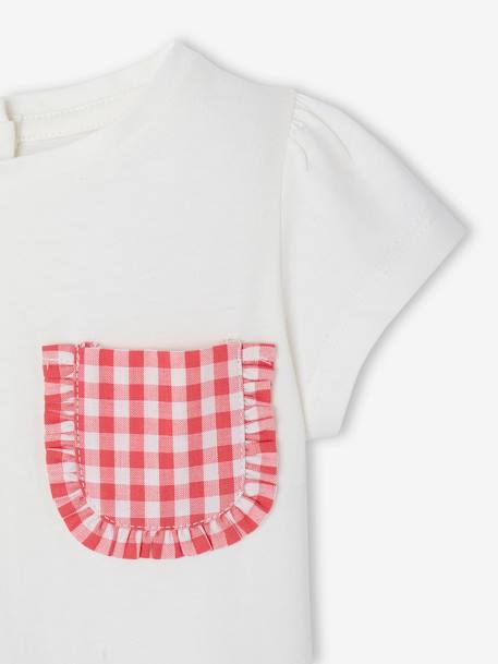 T-shirt poche fantaisie vichy bébé écru 2 - vertbaudet enfant 