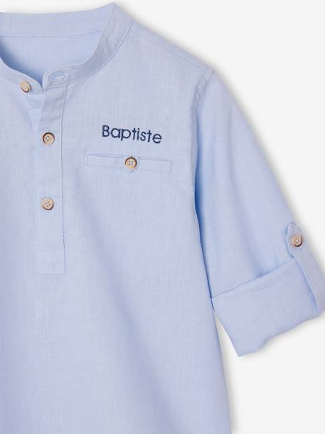 Chemise col Mao personnalisable blanc+bleu ardoise+bleu ciel+vert sauge 24 - vertbaudet enfant 