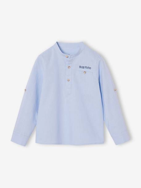 Chemise col Mao personnalisable blanc+bleu ardoise+bleu ciel+vert sauge 25 - vertbaudet enfant 
