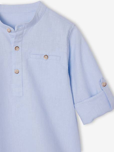 Chemise col Mao personnalisable blanc+bleu ardoise+bleu ciel+vert sauge 23 - vertbaudet enfant 