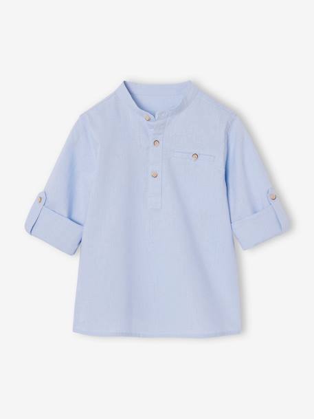 Chemise col Mao personnalisable blanc+bleu ardoise+bleu ciel+vert sauge 21 - vertbaudet enfant 