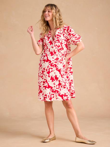 Robe courte de grossesse motifs fleurs kaki+rouge 8 - vertbaudet enfant 