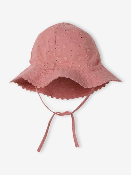 Chapeau en broderie anglaise bébé fille écru+vert sauge+vieux rose 6 - vertbaudet enfant 