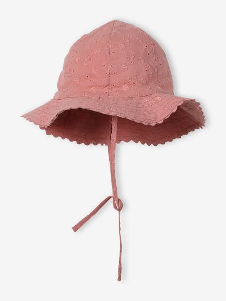 Chapeau en broderie anglaise bébé fille écru+vert sauge+vieux rose 7 - vertbaudet enfant 