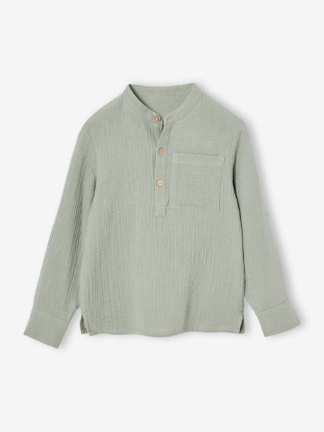 Chemise en gaze de coton personnalisable garçon manches retroussables Bleu moyen+bleu pétrole+écru+vert+vert d'eau 32 - vertbaudet enfant 