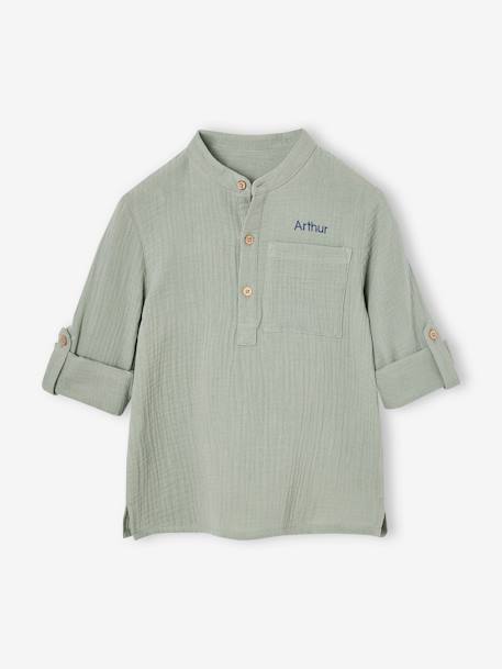 Chemise en gaze de coton personnalisable garçon manches retroussables Bleu moyen+bleu pétrole+écru+vert+vert d'eau 33 - vertbaudet enfant 