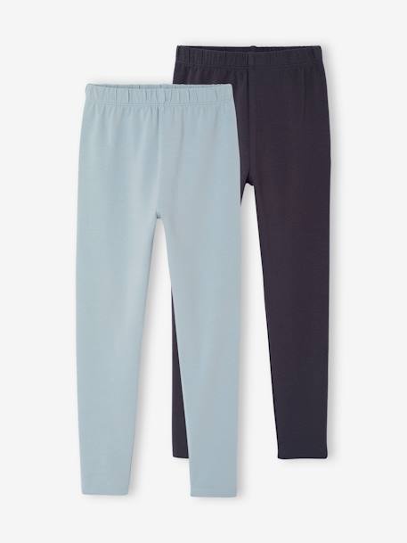 Lot de 2 leggings fille Basics anthracite+écru+gris chiné+noir+lot gris anthracite + bleu mar 1 - vertbaudet enfant 