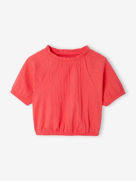 Tee-shirt blouse forme crop fille corail+écru+vert sauge 1 - vertbaudet enfant 