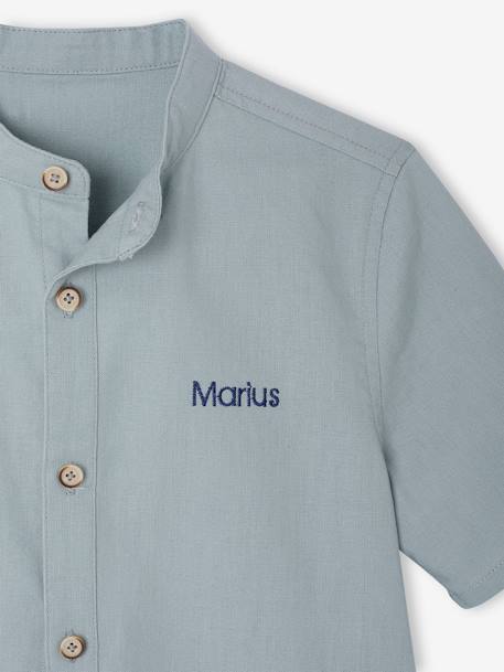 Chemise en lin col Mao garçon blanc+vert sauge 12 - vertbaudet enfant 