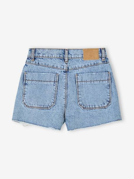 Short en jean effet usé fille bleu moyen 2 - vertbaudet enfant 
