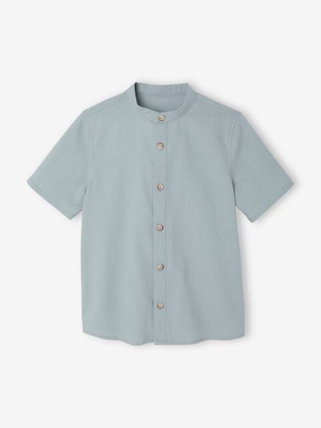 Chemise en lin col Mao garçon blanc+vert sauge 10 - vertbaudet enfant 