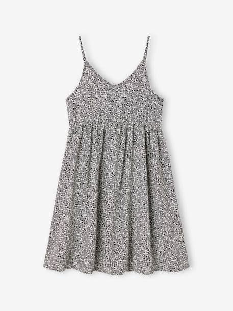 Robe courte à bretelles motifs fleurs gris imprimé 2 - vertbaudet enfant 