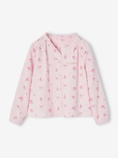 Chemise file gaze de coton imprimée personnalisable blanc imprimé+écru+rose pâle 17 - vertbaudet enfant 