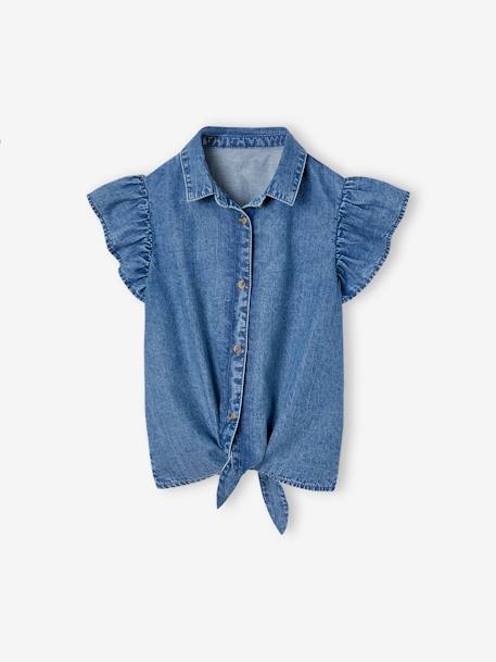 Blouse en denim avec nouette fille bleu moyen 1 - vertbaudet enfant 