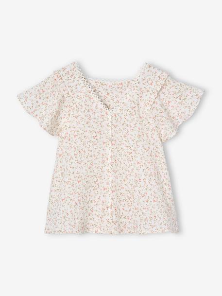 Blouse de cérémonie fleurie en gaze de coton fille rose imprimé 2 - vertbaudet enfant 