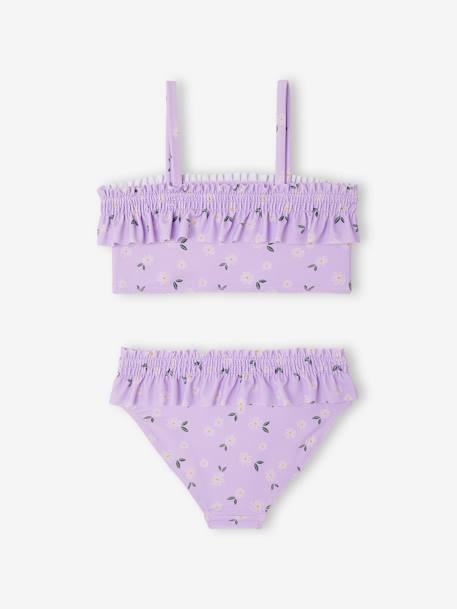 Maillot de bain fille 2 pièces haut smocké et volanté bas volanté lilas imprimé 2 - vertbaudet enfant 