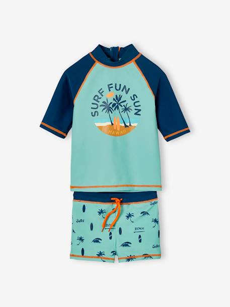 Ensemble de bain garçon T-shirt anti-UV + short bleu turquoise/pétrole 2 - vertbaudet enfant 