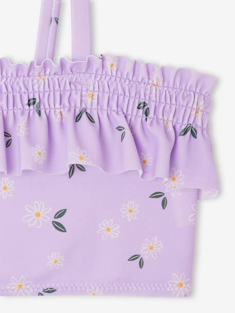 Maillot de bain fille 2 pièces haut smocké et volanté bas volanté lilas imprimé 3 - vertbaudet enfant 
