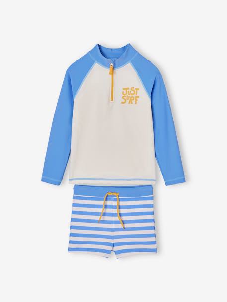 Ensemble de bain garçon T-shirt anti-UV + shorty Ecru/bleu 2 - vertbaudet enfant 